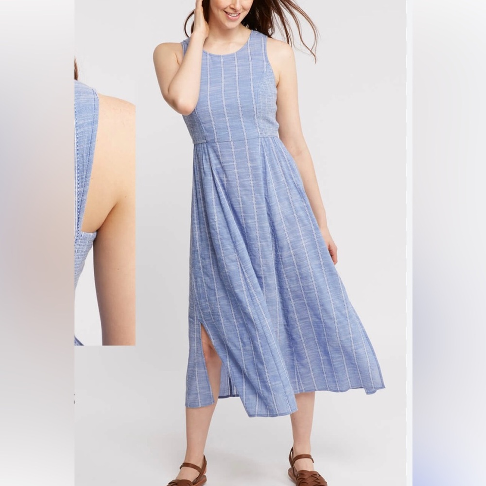 Fatface Blue Sleeveless Maxi Dress smocked‎ casual minimal neutral